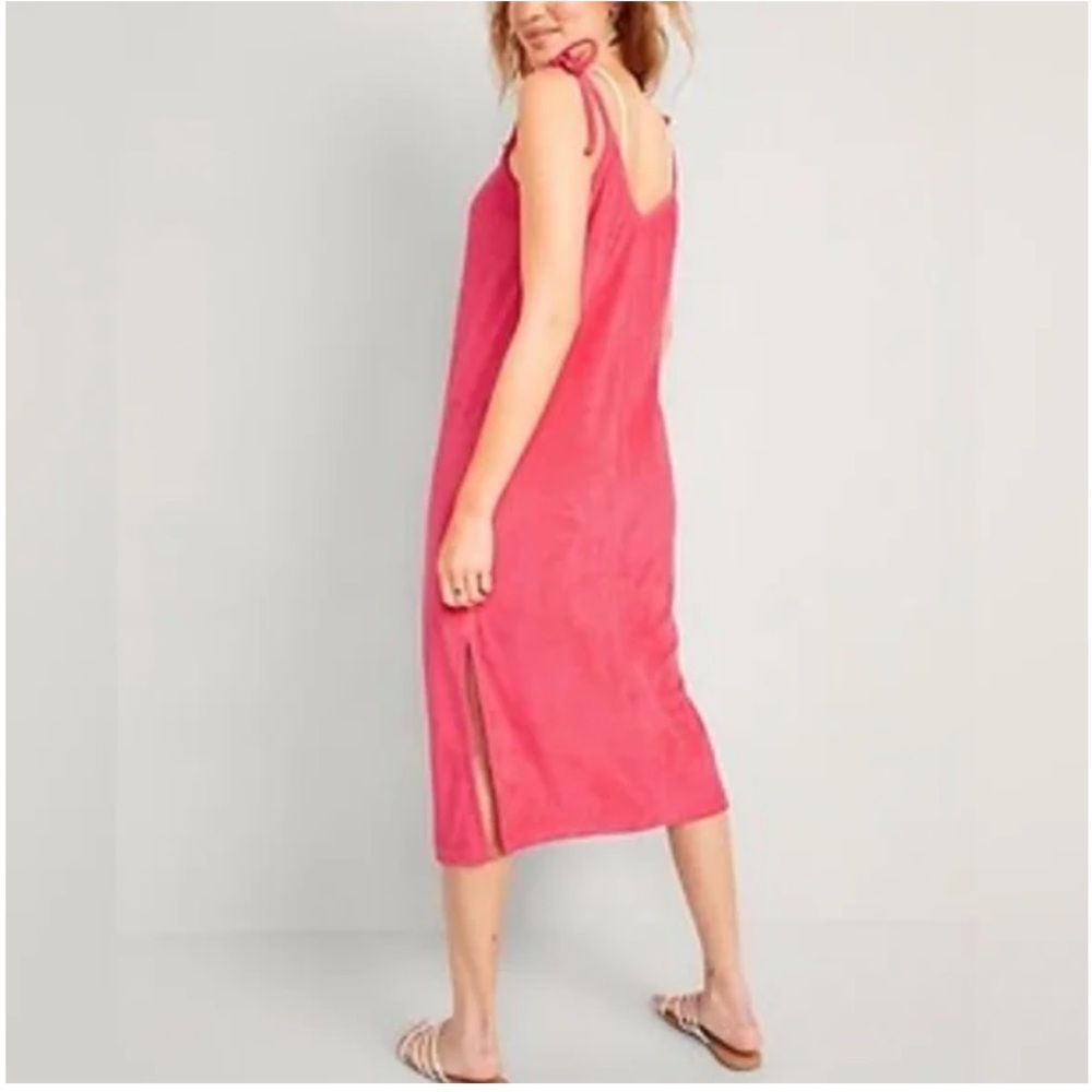 Old Navy Pink Terrycloth Shoulder-Tie Ruched Neck Midi Dress Coverup - Picture 2 of 4
